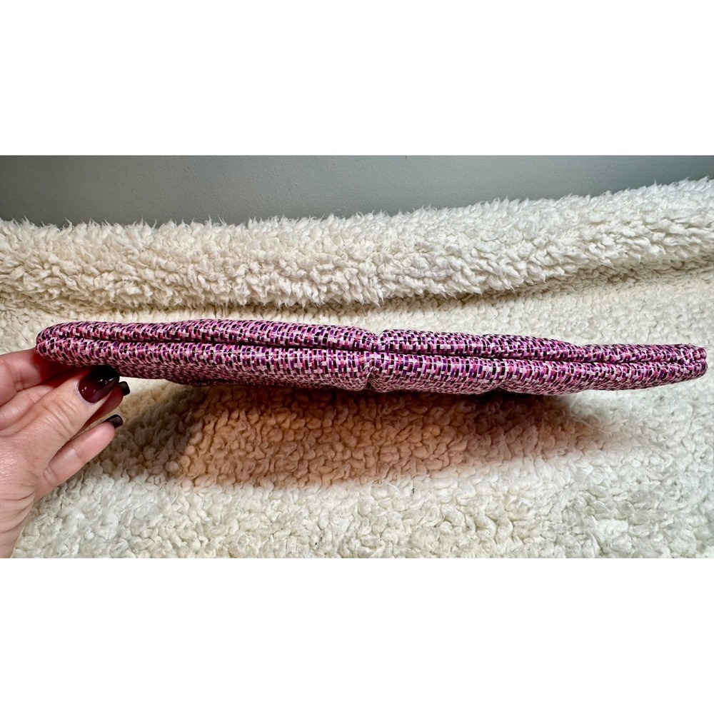 Lauren Merkin Pink Plaid Woven Clutch Pleated Evening Bag Designer Preppy 11" - Picture 10 of 12